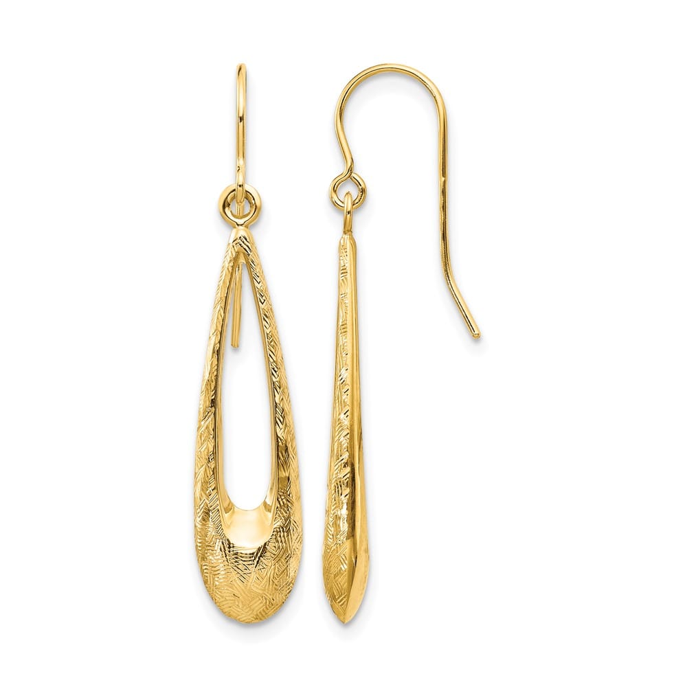 14K Yellow Gold Teardrop Dangle French Hook 39 x 7 mm Earrings, view 1 of 4