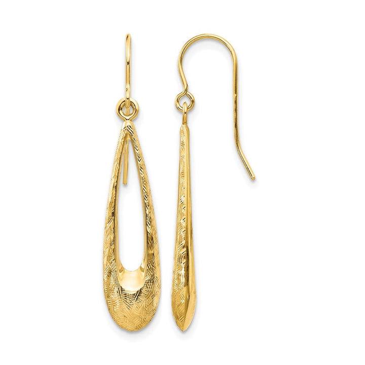 14K Yellow Gold Teardrop Dangle French Hook 39 x 7 mm Earrings, view 1 of 4