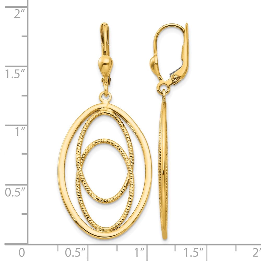 14K Yellow Gold Textured and Oval Design Dangle Leverback Earrings, view 4 of 4