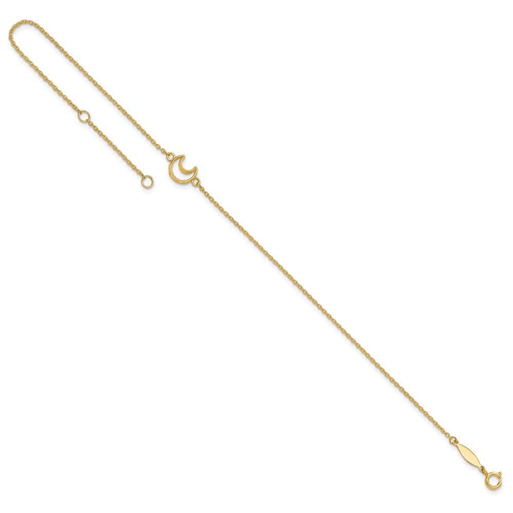 14K Yellow Gold Textured and Polished Crescent Moon Anklet