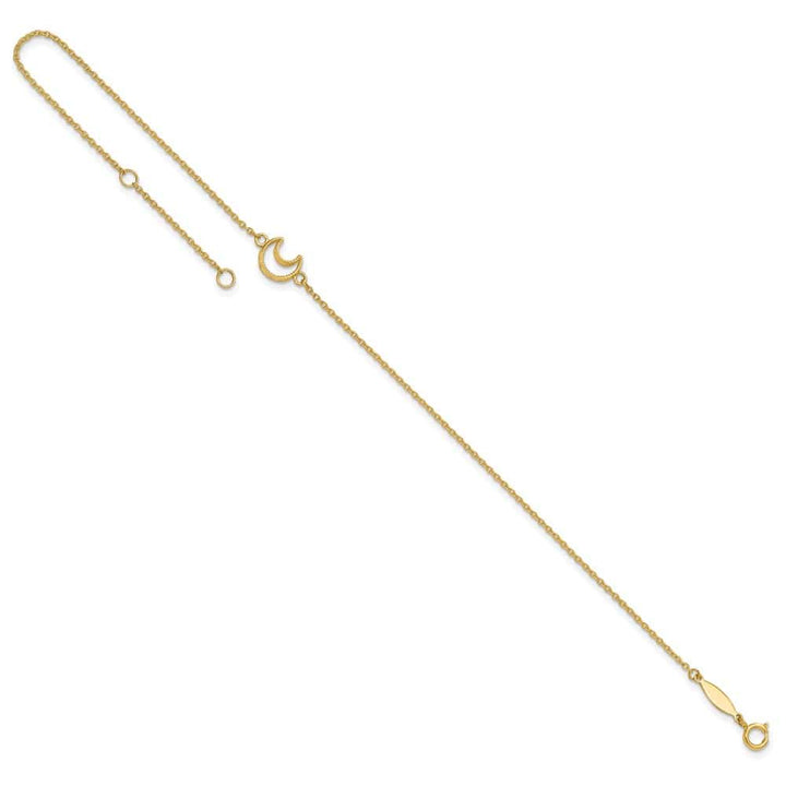 14K Yellow Gold Textured and Polished Crescent Moon Anklet