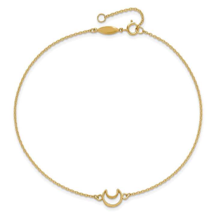 14K Yellow Gold Textured and Polished Crescent Moon Anklet