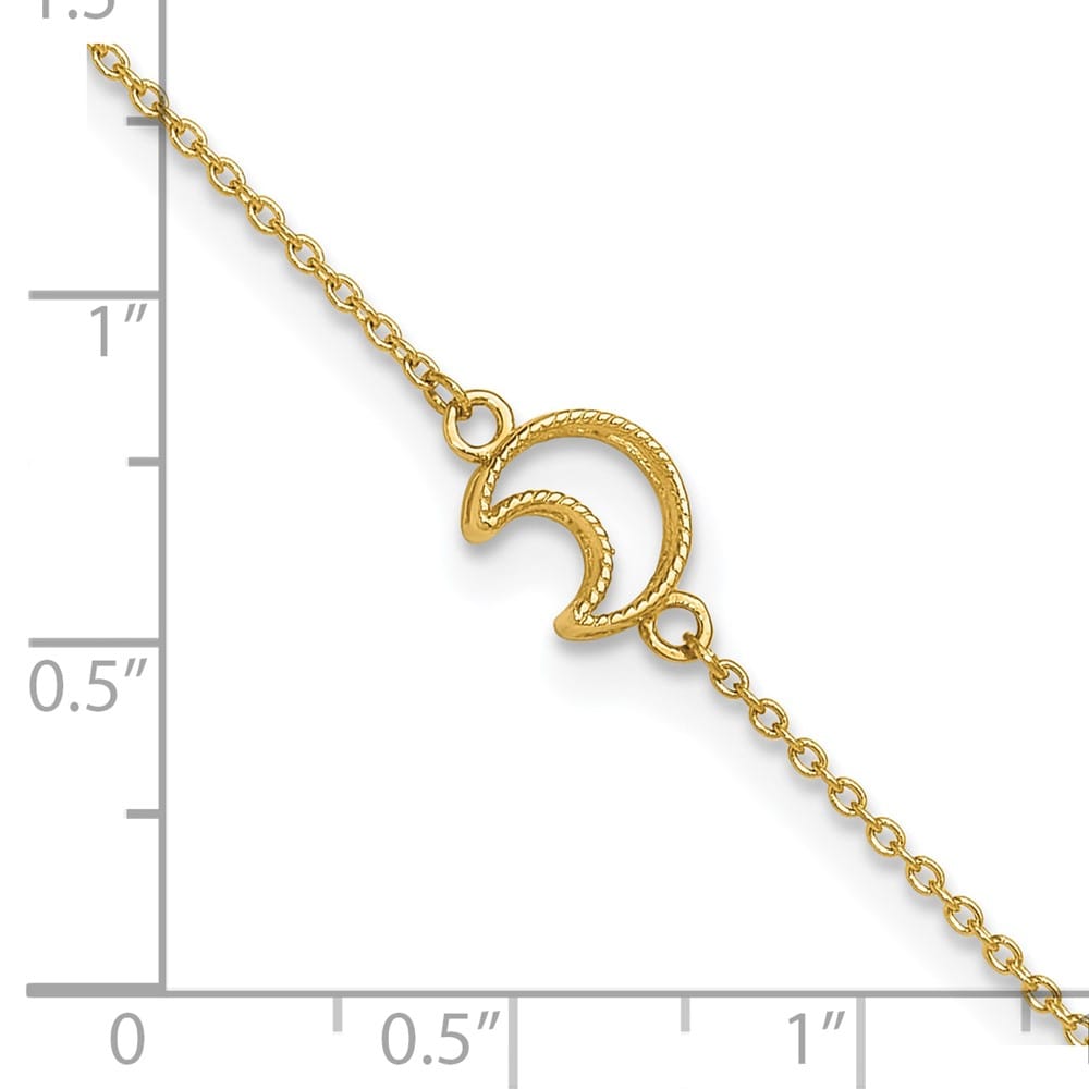 14K Yellow Gold Textured and Polished Crescent Moon Anklet