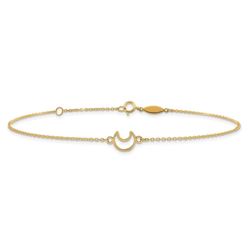 14K Yellow Gold Textured and Polished Crescent Moon Anklet