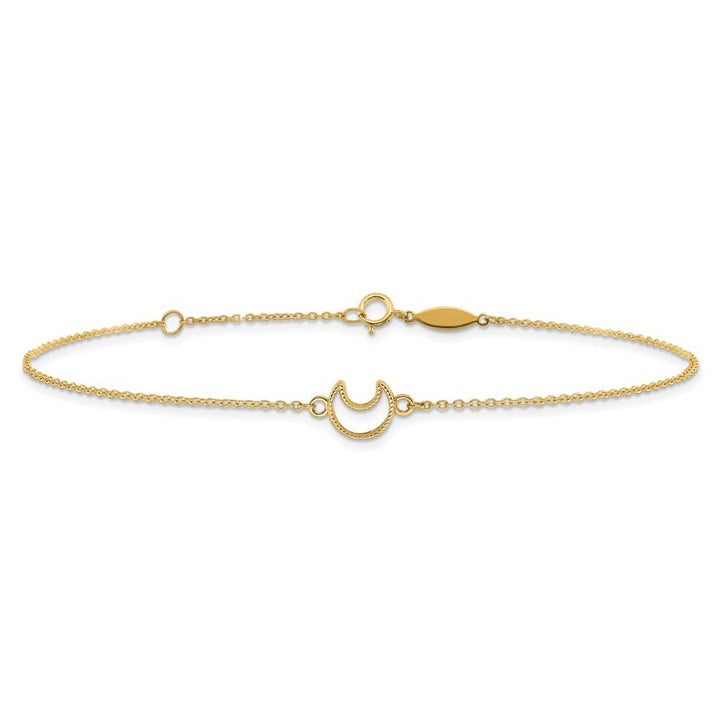 14K Yellow Gold Textured and Polished Crescent Moon Anklet