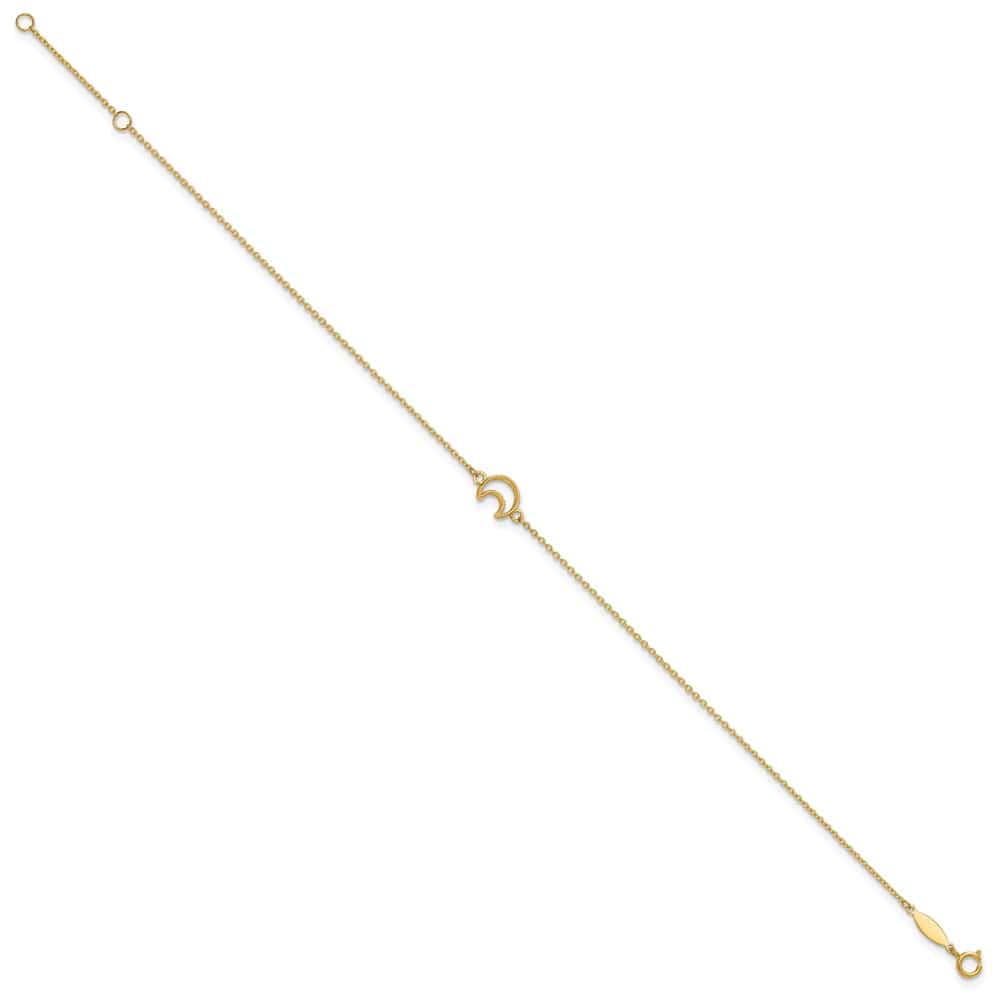 14K Yellow Gold Textured and Polished Crescent Moon Anklet