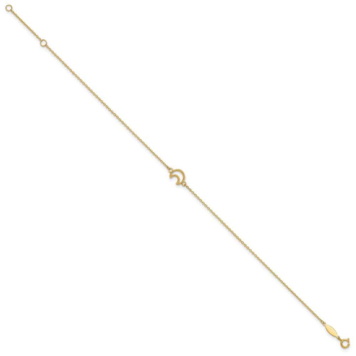 14K Yellow Gold Textured and Polished Crescent Moon Anklet