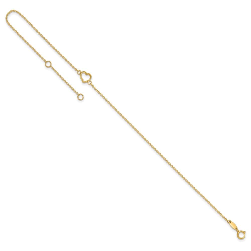14K Yellow Gold Textured and Polished Open Heart Anklet