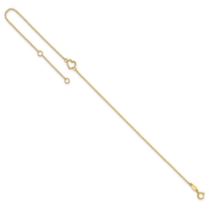 14K Yellow Gold Textured and Polished Open Heart Anklet