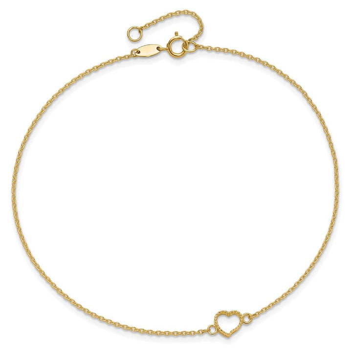 14K Yellow Gold Textured and Polished Open Heart Anklet