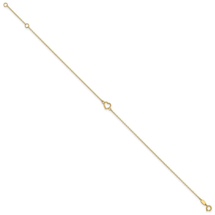 14K Yellow Gold Textured and Polished Open Heart Anklet