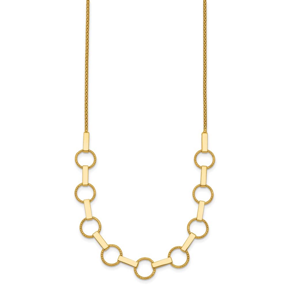 14K Yellow Gold Textured Circles and Bars 17.5 inch Necklace