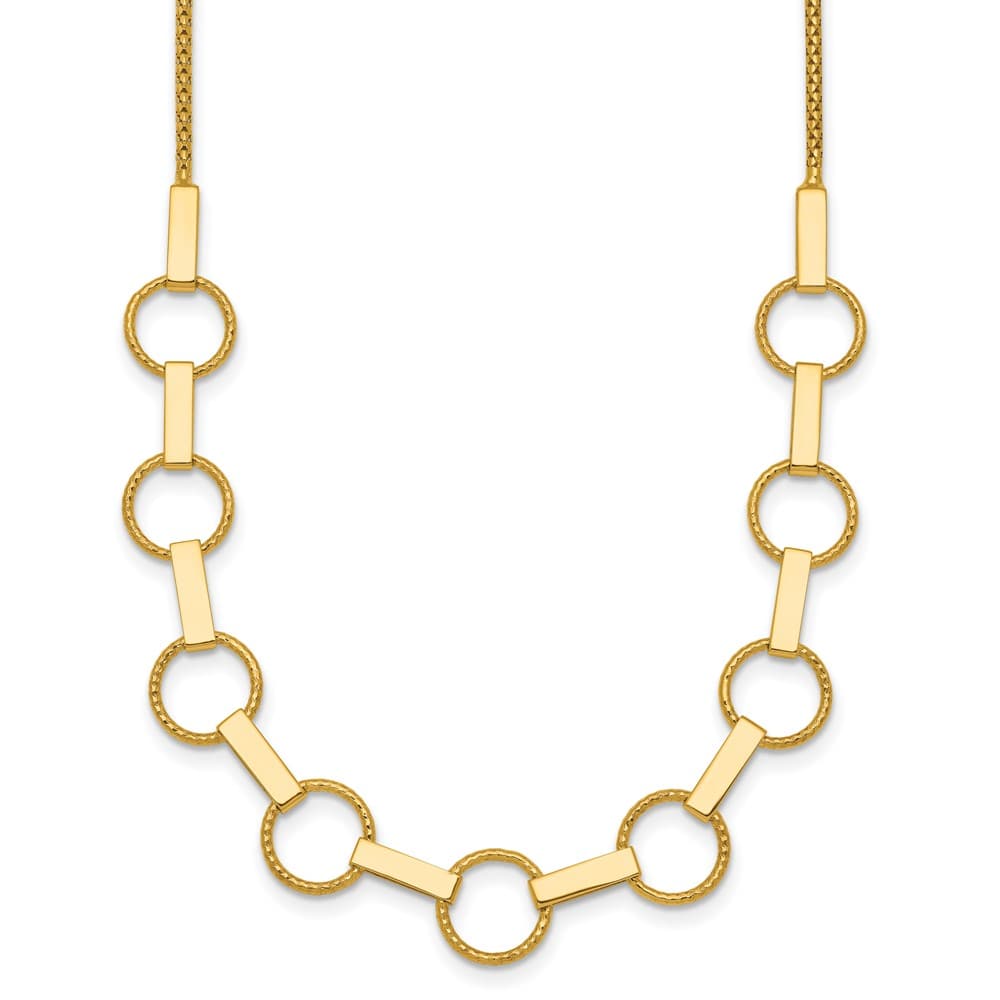 14K Yellow Gold Textured Circles and Bars 17.5 inch Necklace