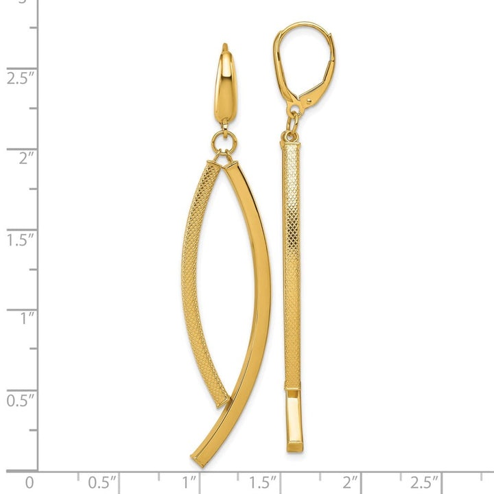 14K Yellow Gold Textured Curved Bars Dangle Leverback Earrings, view 3 of 3