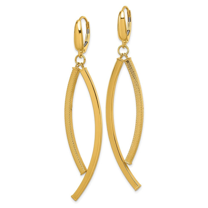 14K Yellow Gold Textured Curved Bars Dangle Leverback Earrings, view 2 of 3