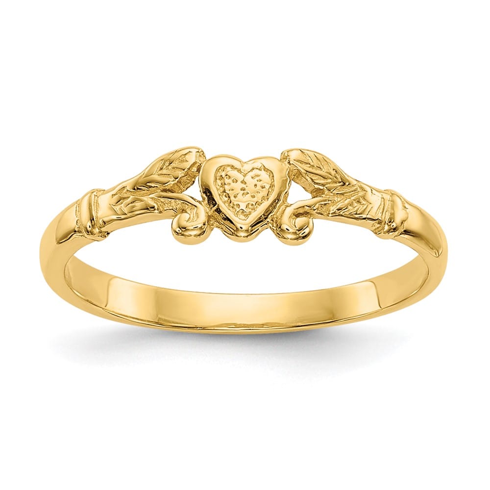 14k Yellow Gold Textured Mini Heart Ring