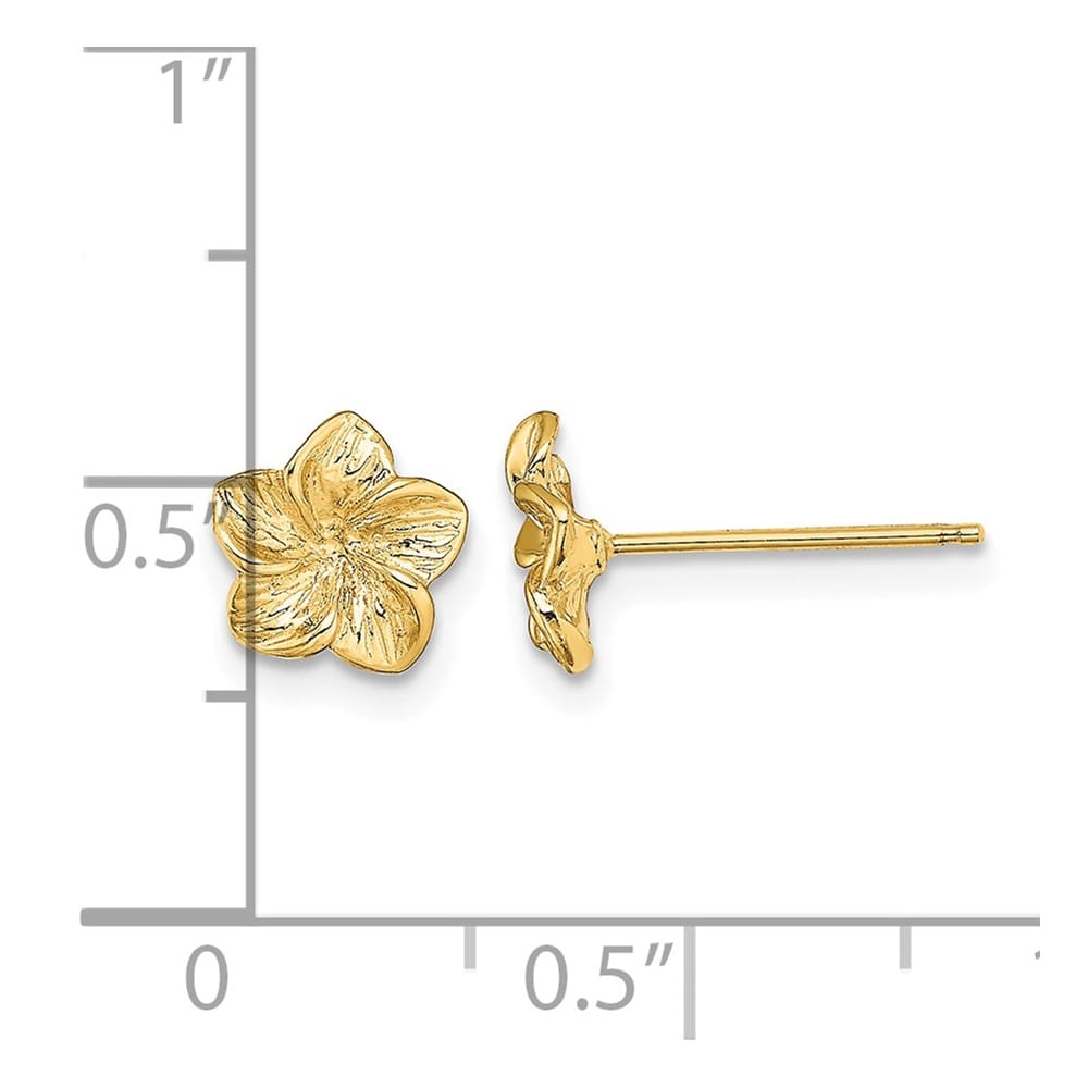 14K Yellow Gold Textured Plumeria Flower Post Earrings, view 4 of 4
