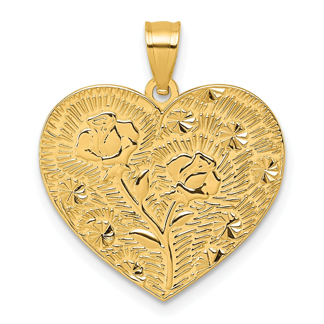 14K Yellow Gold Textured Roses -A Mother's Love is the Greatest Gift