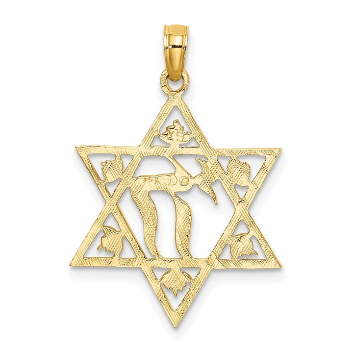 14K Yellow Gold Textured Star of David with Chai Charm
