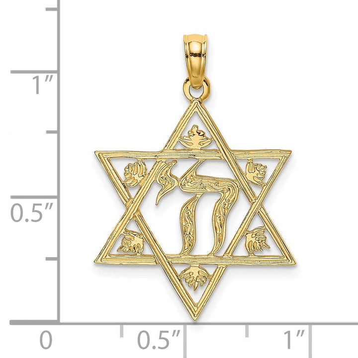 14K Yellow Gold Textured Star of David with Chai Charm