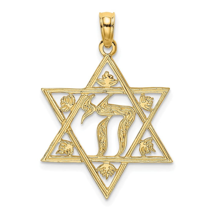 14K Yellow Gold Textured Star of David with Chai Charm