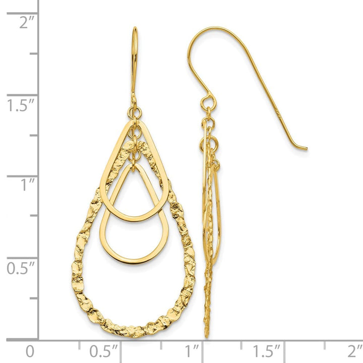 14K Yellow Gold Textured Teardrops Dangle French Hook Earrings, view 4 of 4