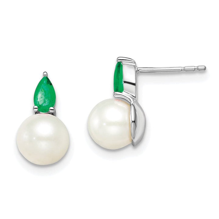 14K Yellow Gold Timeless 6-7mm Freshwater Pearl Emerald Studs