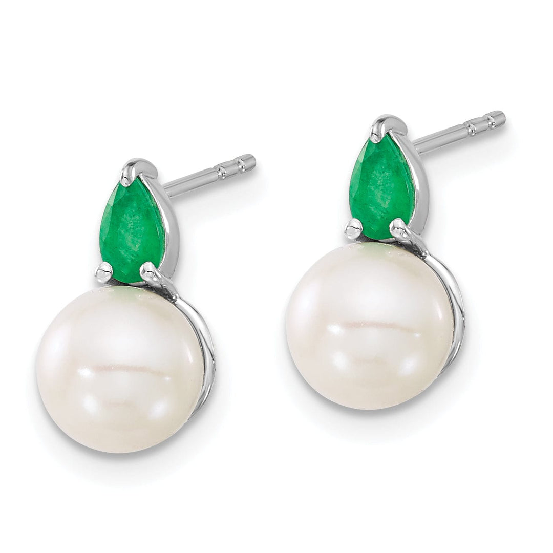 14K Yellow Gold Timeless 6-7mm Freshwater Pearl Emerald Studs