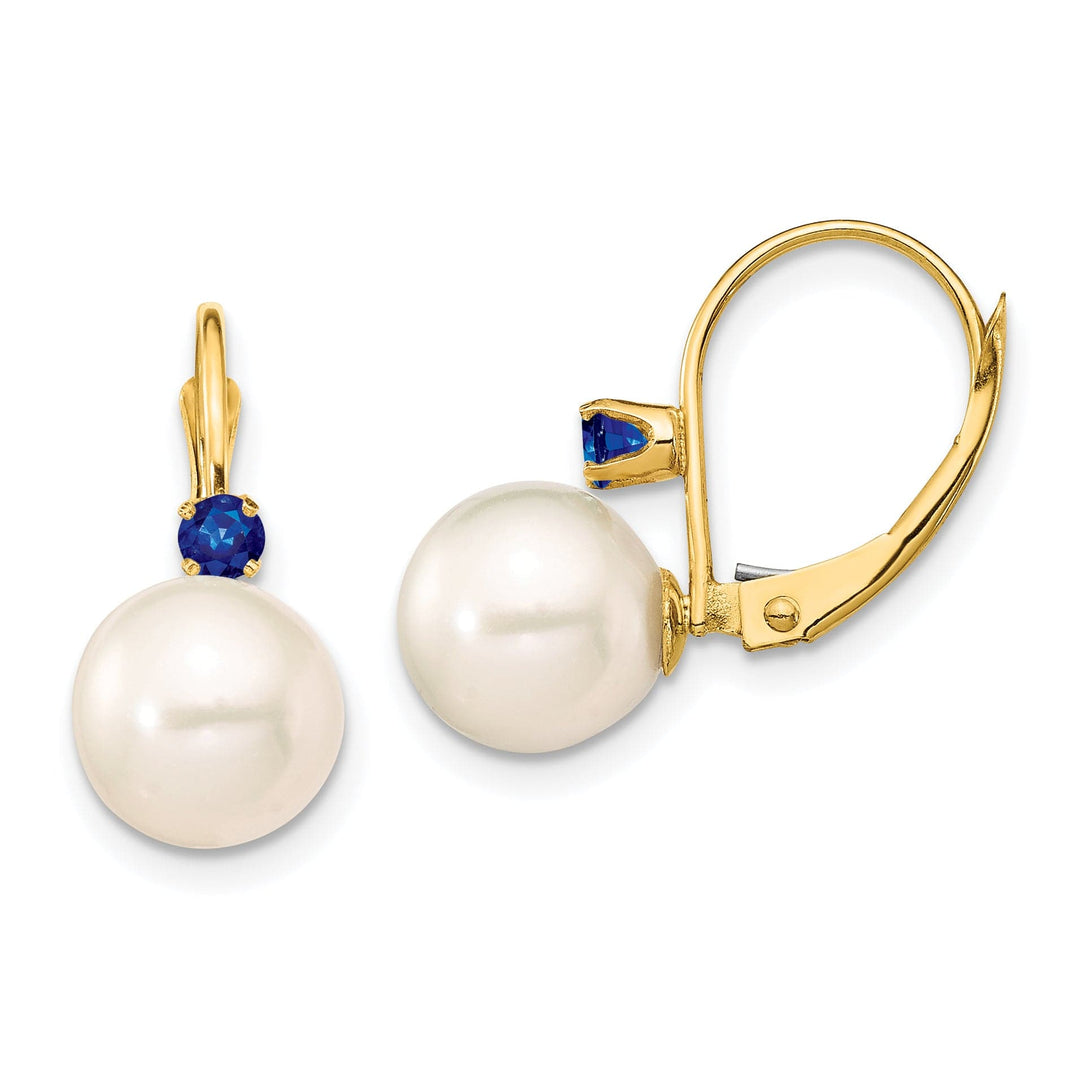 14K Yellow Gold Timeless 8-8.5mm Freshwater Pearl Sapphire Leverbacks