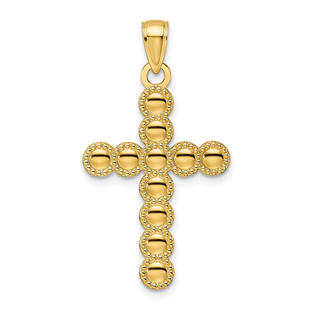 Lovely Rita's 14K Yellow Gold Timeless Beaded Circles Design Latin Cross Pendant
