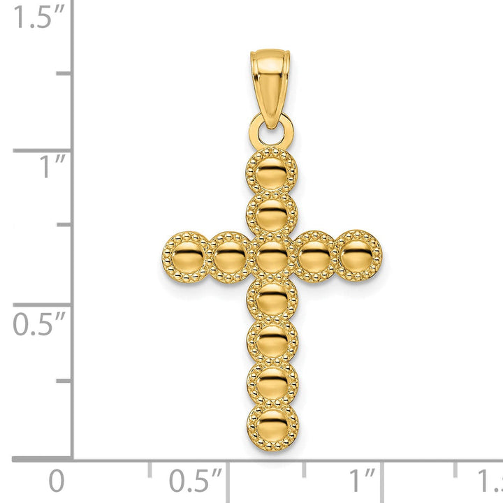 Lovely Rita's 14K Yellow Gold Timeless Beaded Circles Design Latin Cross Pendant