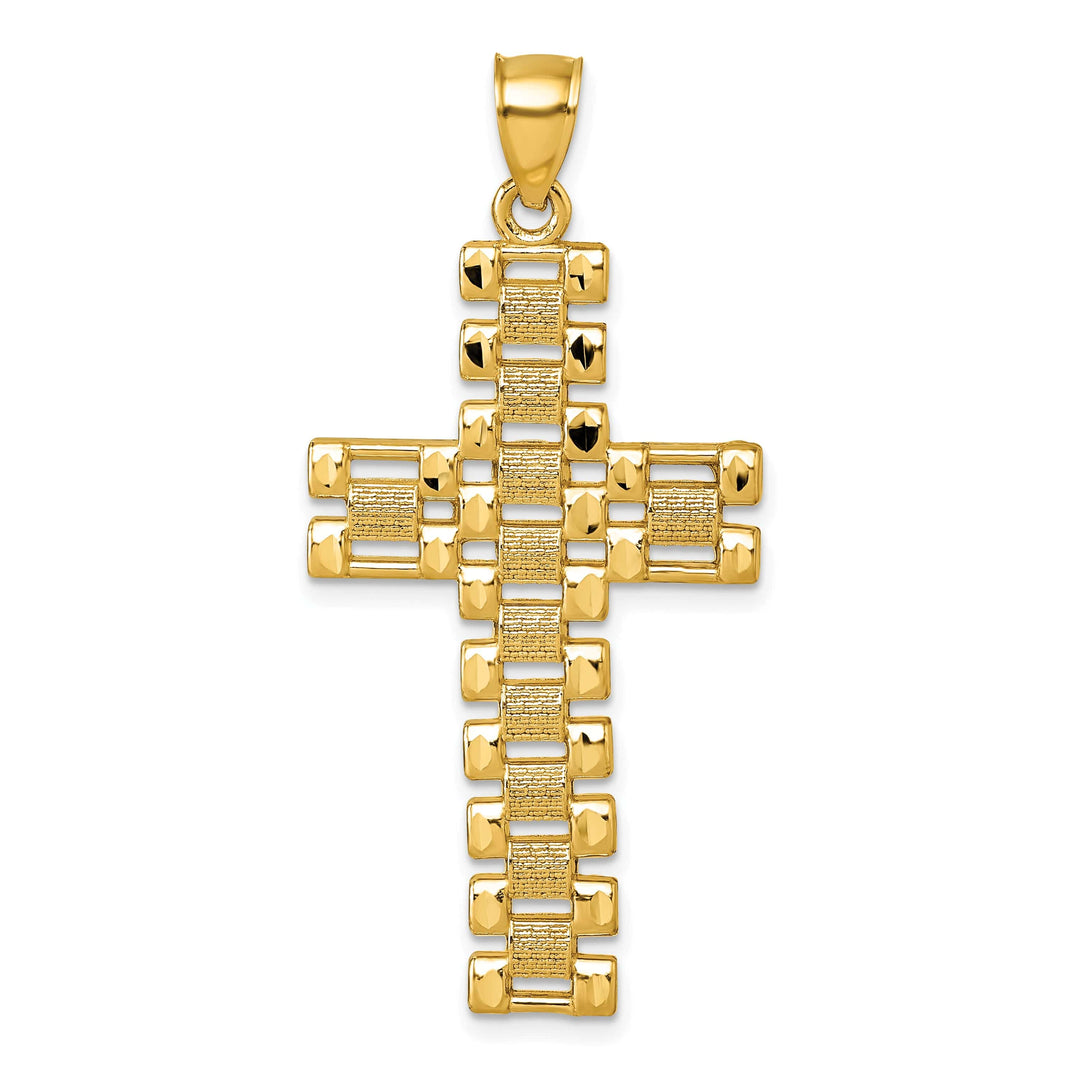 Lovely Rita's 14K Yellow Gold Timeless D.C Textured Fancy Link Latin Cross Pendant