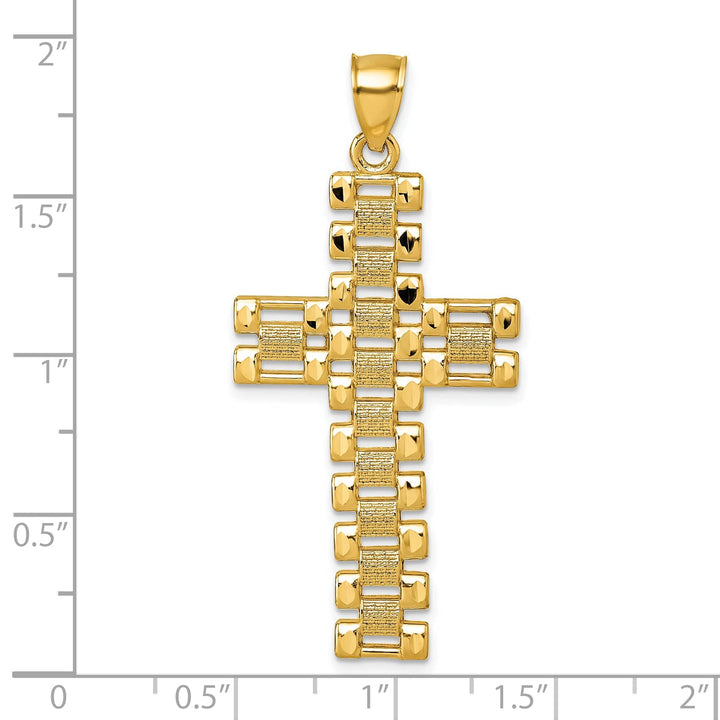 Lovely Rita's 14K Yellow Gold Timeless D.C Textured Fancy Link Latin Cross Pendant