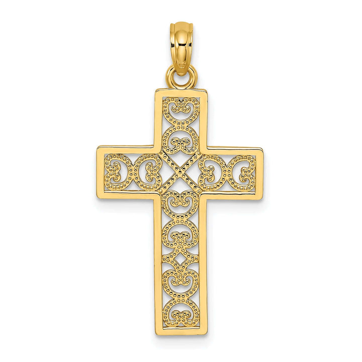 Lovely Rita's 14K Yellow Gold Timeless Square Heart Design Latin Cross Pendant