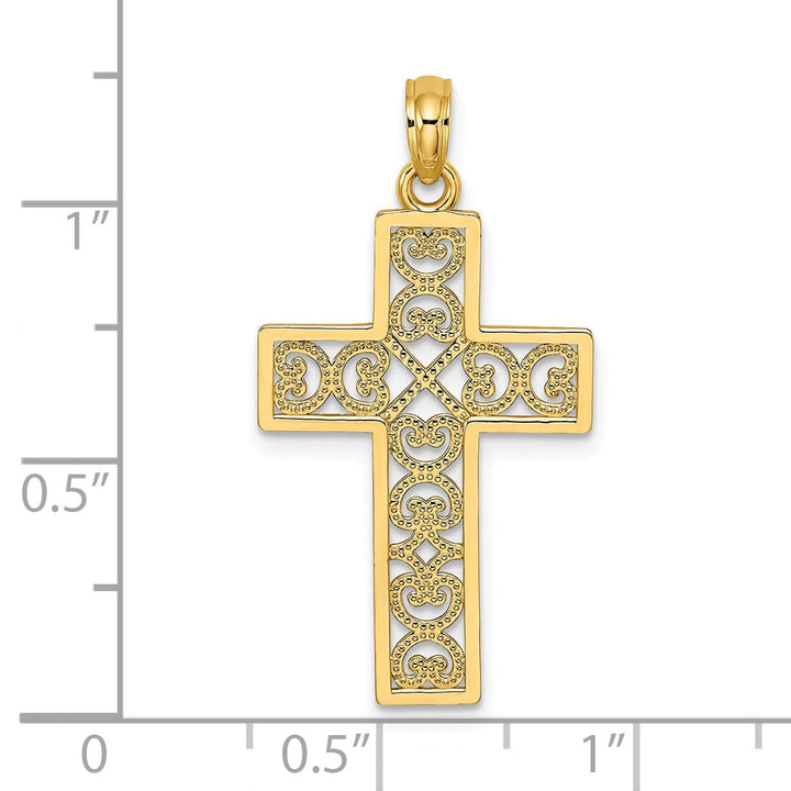 Lovely Rita's 14K Yellow Gold Timeless Square Heart Design Latin Cross Pendant