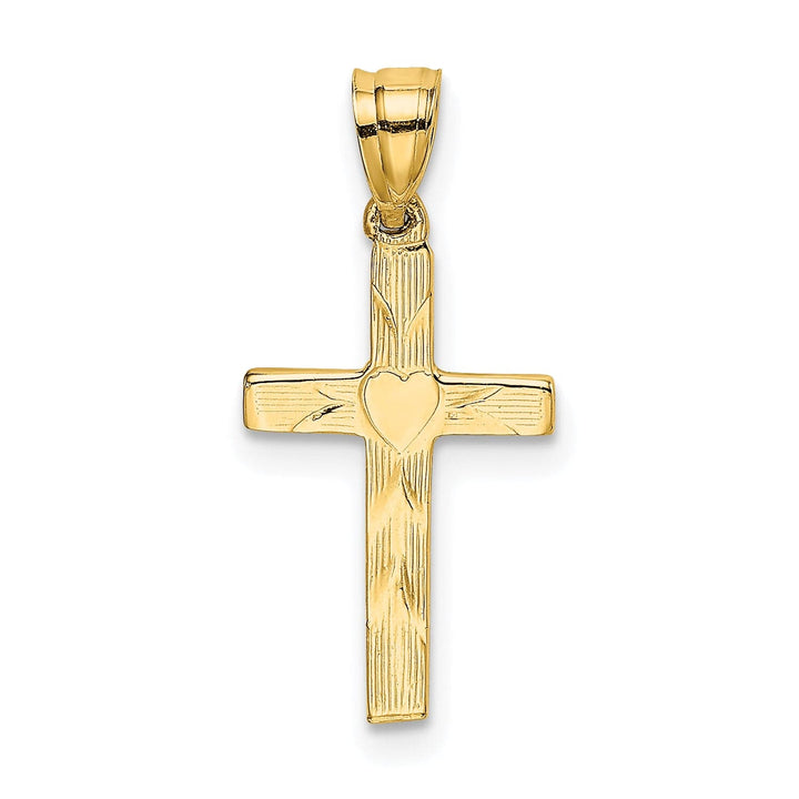 Lovely Rita's 14K Yellow Gold Timeless Textured Heart Center Latin Cross Pendant