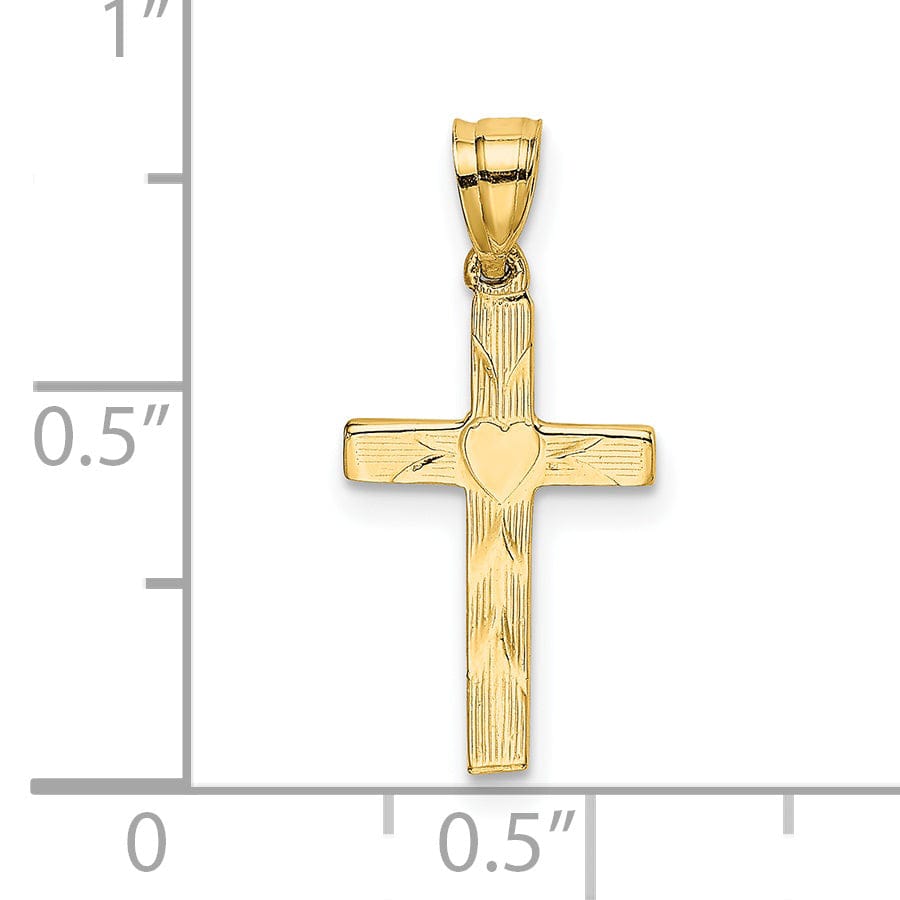 Lovely Rita's 14K Yellow Gold Timeless Textured Heart Center Latin Cross Pendant