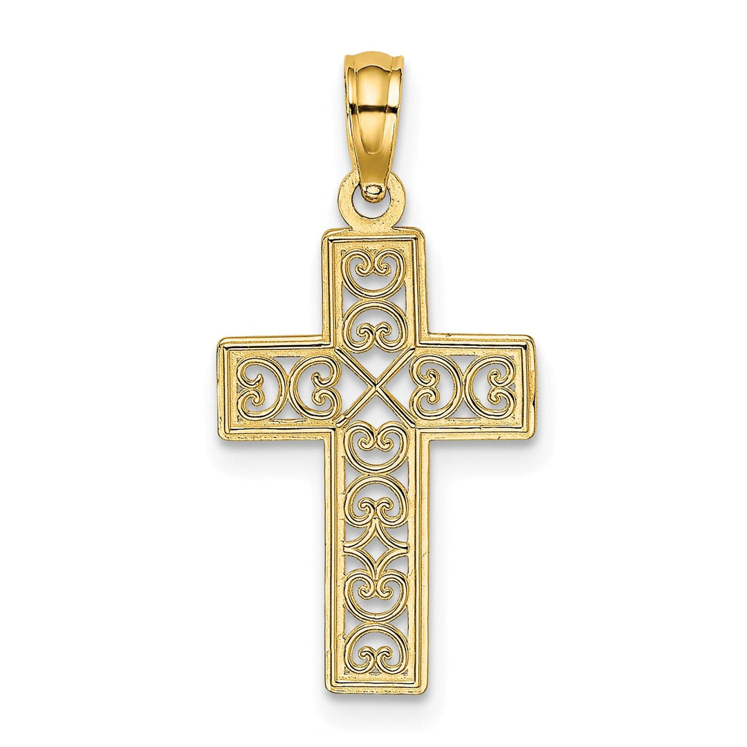 Lovely Rita's 14K Yellow Gold Timeless Textured Lace Center Latin Cross Pendant