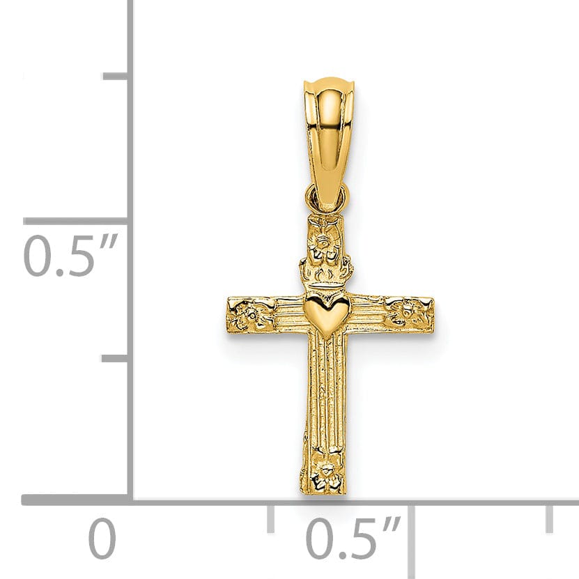 Lovely Rita's 14K Yellow Gold Timeless Textured Mini Heart Latin Cross Pendant