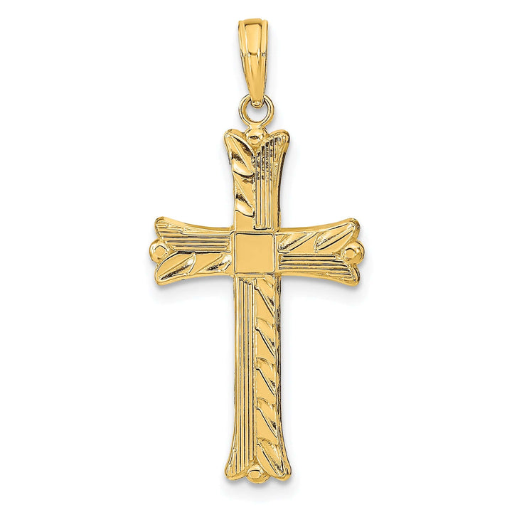 Lovely Rita's 14K Yellow Gold Timeless Textured Square Center Latin Cross Pendant
