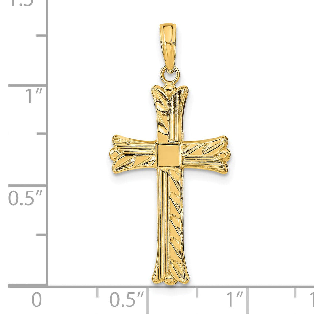 Lovely Rita's 14K Yellow Gold Timeless Textured Square Center Latin Cross Pendant