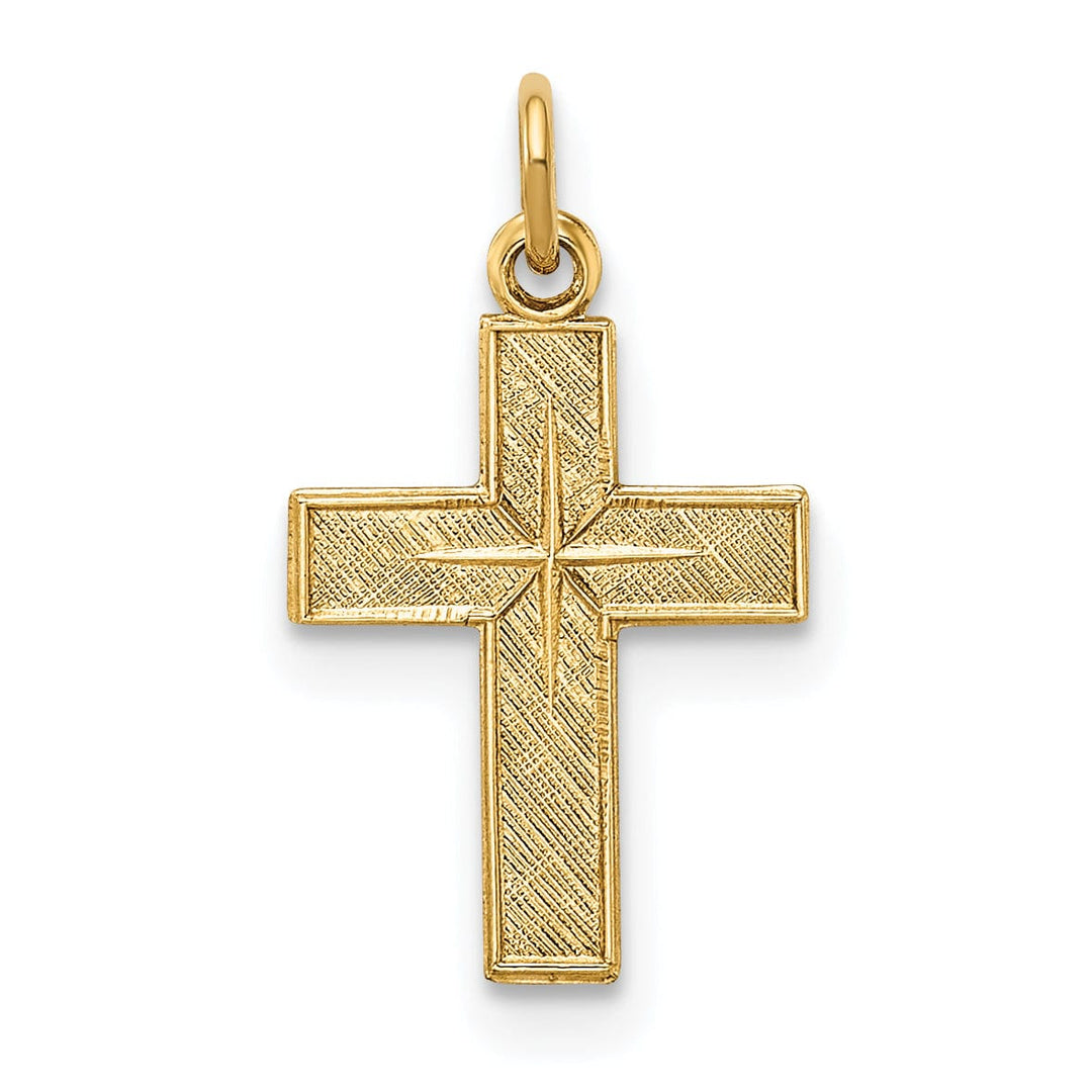 Lovely Rita's 14K Yellow Gold Timeless Textured Star Design Latin Cross Pendant