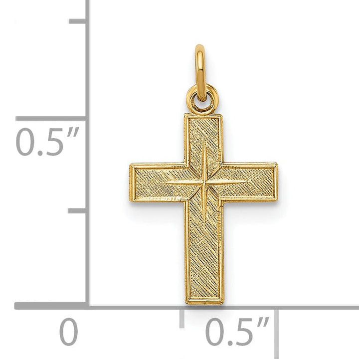 Lovely Rita's 14K Yellow Gold Timeless Textured Star Design Latin Cross Pendant