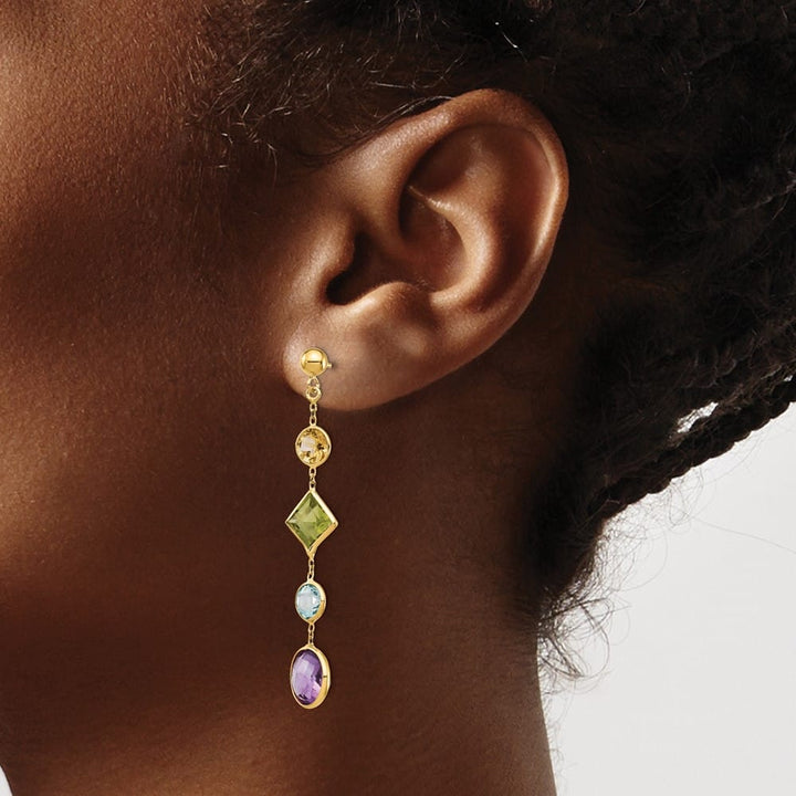 14K Yellow Gold Topaz/Amethyst Dangle Post Earrings, view 3 of 4
