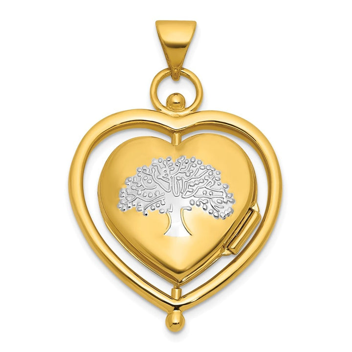 14K Yellow Gold Tree of Life and Flowers 15mm Heart Locket