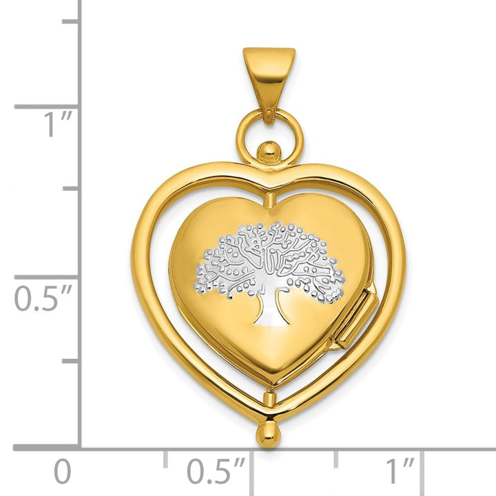 14K Yellow Gold Tree of Life and Flowers 15mm Heart Locket