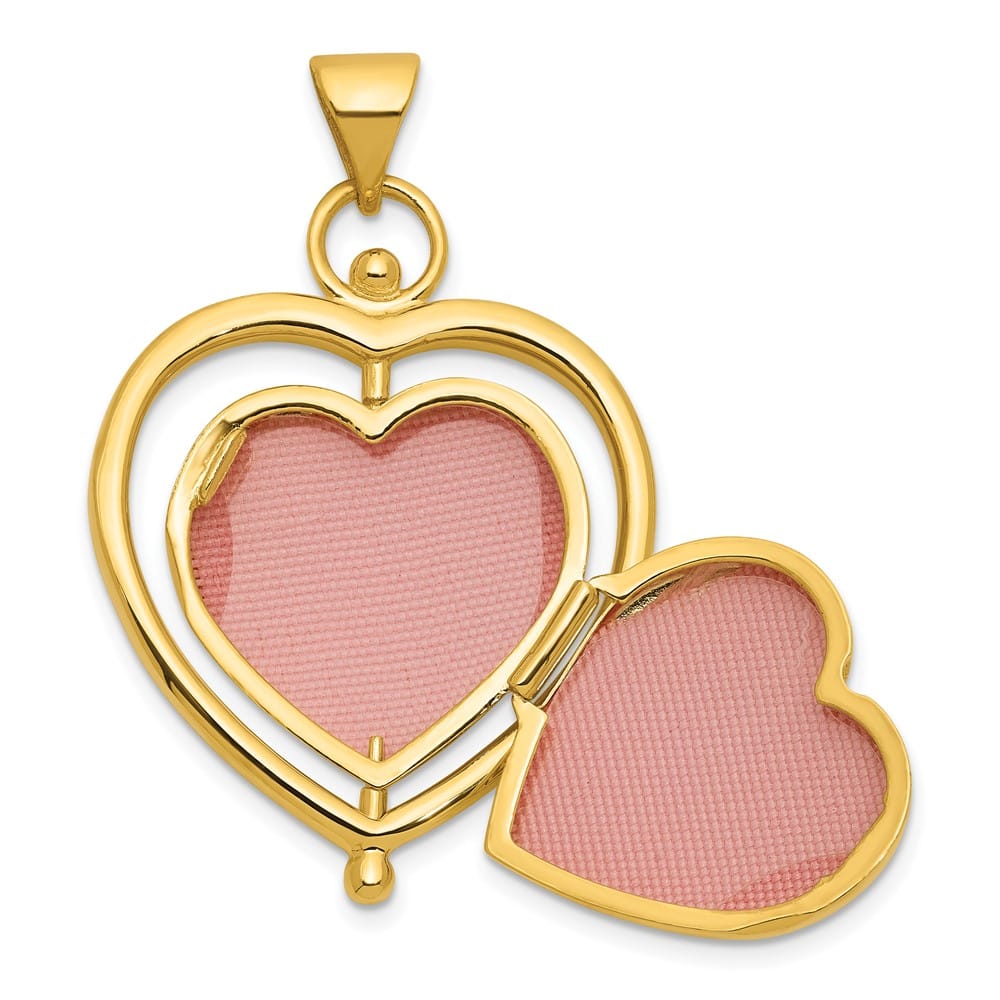 14K Yellow Gold Tree of Life and Flowers 15mm Heart Locket