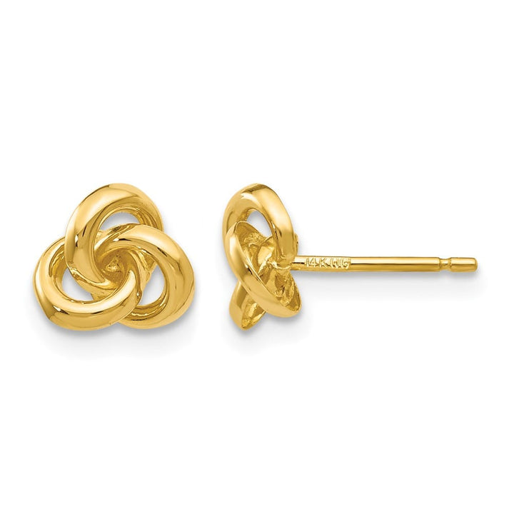 14K Yellow Gold Trinity Knot Post Earrings, view 1 of 4