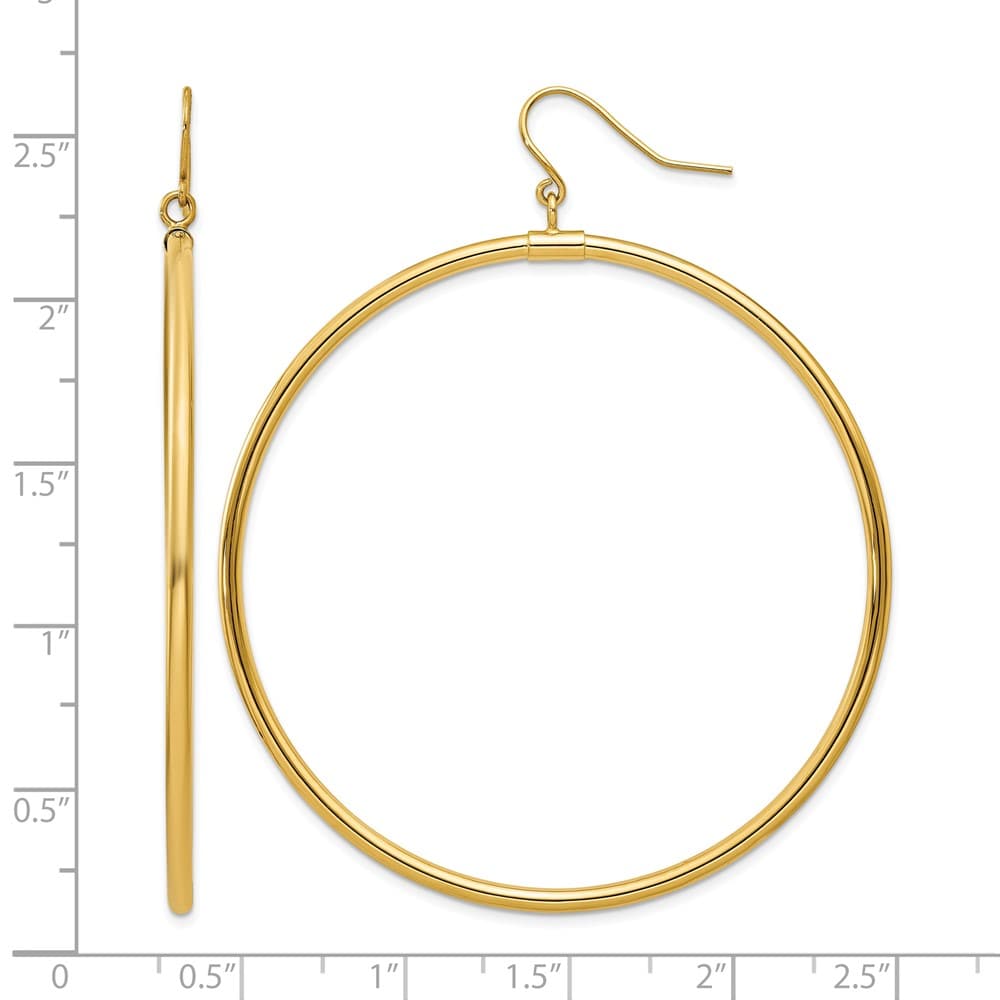 14K Yellow Gold Tube Hoop Dangle 50 x 2 mm Earrings, view 4 of 4