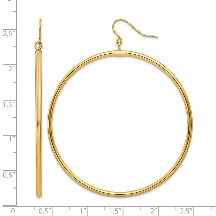 14K Yellow Gold Tube Hoop Dangle 50 x 2 mm Earrings, view 4 of 4